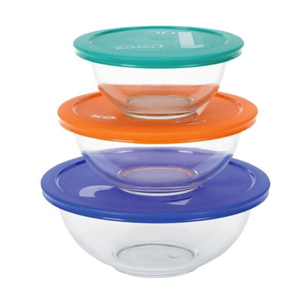 Pyrex 6 Pc. Mixing Bowl Set with Colored Lids - Lodging Kit Company