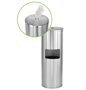 Waste Bin w/ Built in Wipe Dispenser, Stainless Steel