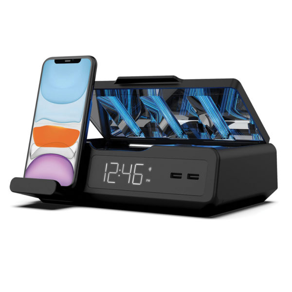 UV Station- Hotel clock charges devices and sanitizes by UV light