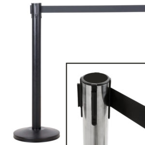 Crowd Control-Guidance Stanchion 36 inch in Black or Silver Metal with 78 inch Retractable Belt for hotels, restaurants, bars and resorts