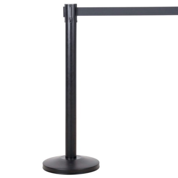 Crowd Control 36" Guidance Stanchion, Black Metal with 78" Retractable Belt for hotels and resorts