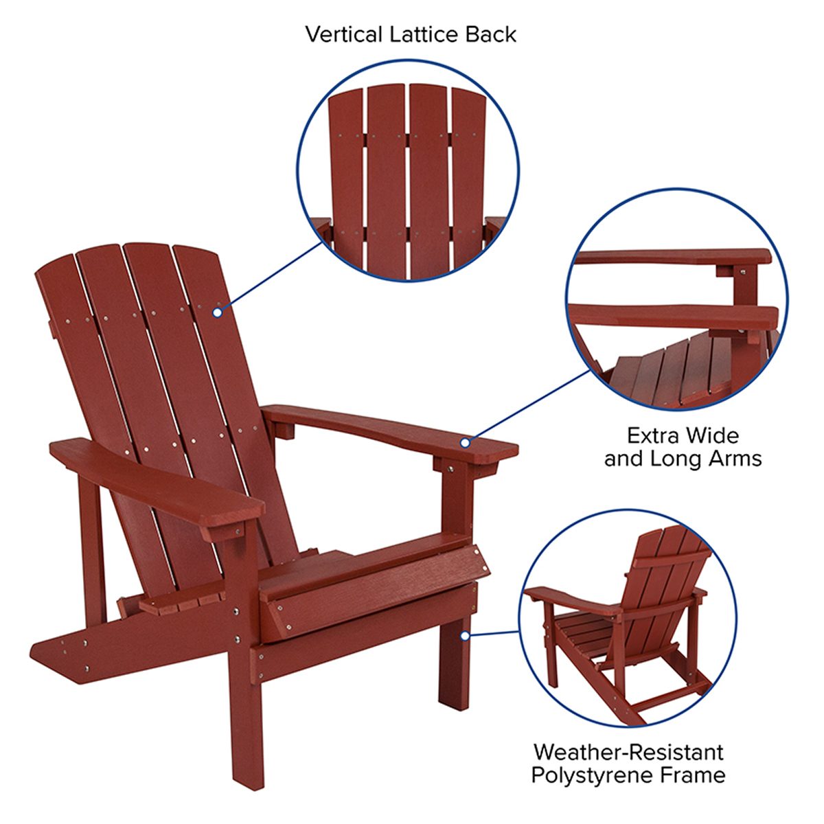 All-Weather Composite Wood Adirondack Chair, Poly-Resin, 7 Colors