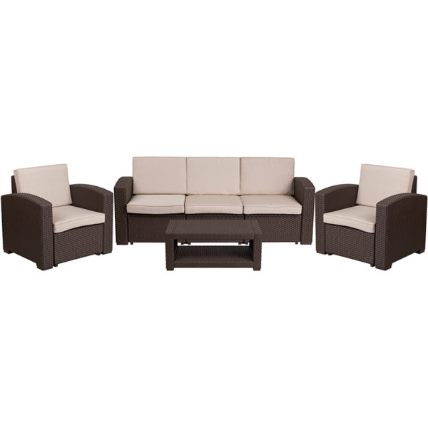 Outdoor Furniture Set, 4pc faux rattan, brown, hotel pool & patio seating