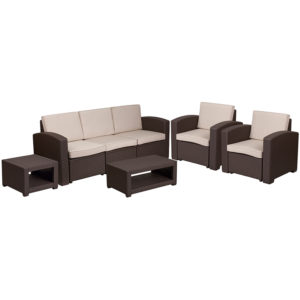 Outdoor Furniture Set - Faux Rattan - 5pc - Chocolate Brown