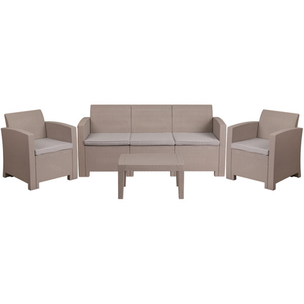 Outdoor Furniture Set - Faux Rattan - 4pc - Light Grey