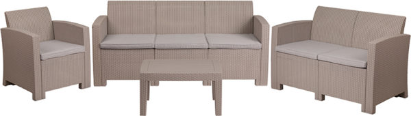 Outdoor Furniture Set - Faux Rattan - 4pc - Light Gray