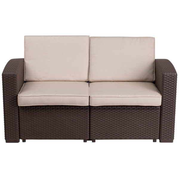 Outdoor Loveseat - Faux Rattan - Chocolate Brown