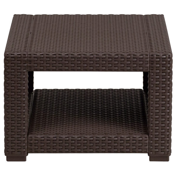Outdoor End Table - Faux Rattan - Chocolate Brown