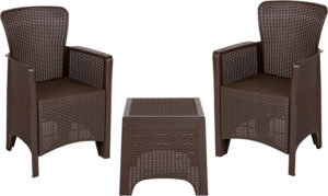 Outdoor Seating Set with Table - Faux Rattan - Chocolate Brown