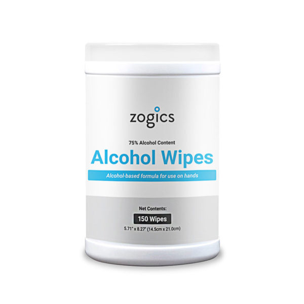 Alcohol Wipes, Zogics, Large Wipes, 150ct tub, case of 12 tubs