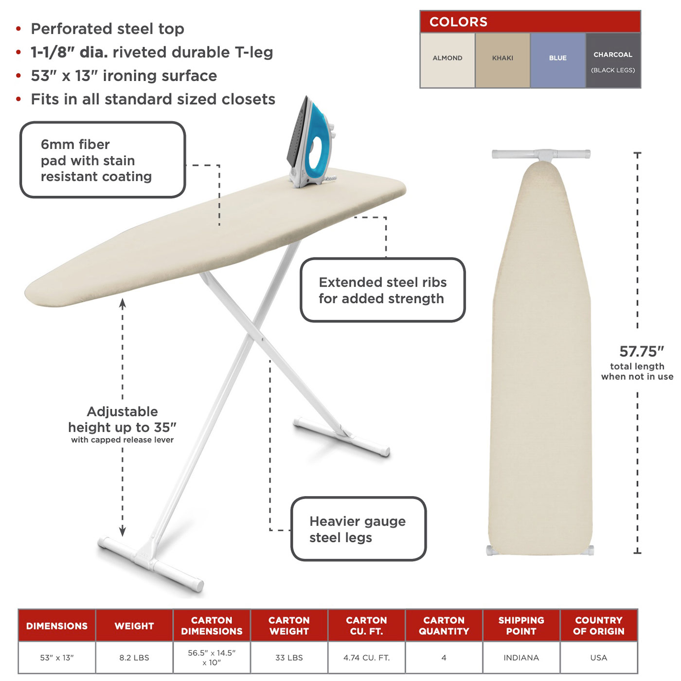 Details about   HOMZ EASYBOARD IRONING BOARD 4831146 WITH PAD AND COVER KHAKI-LOT OF 4 